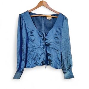 I MADELINE / ANTHROPOLOGIE Satin Corset Lace Up Smocked Back Top - Large